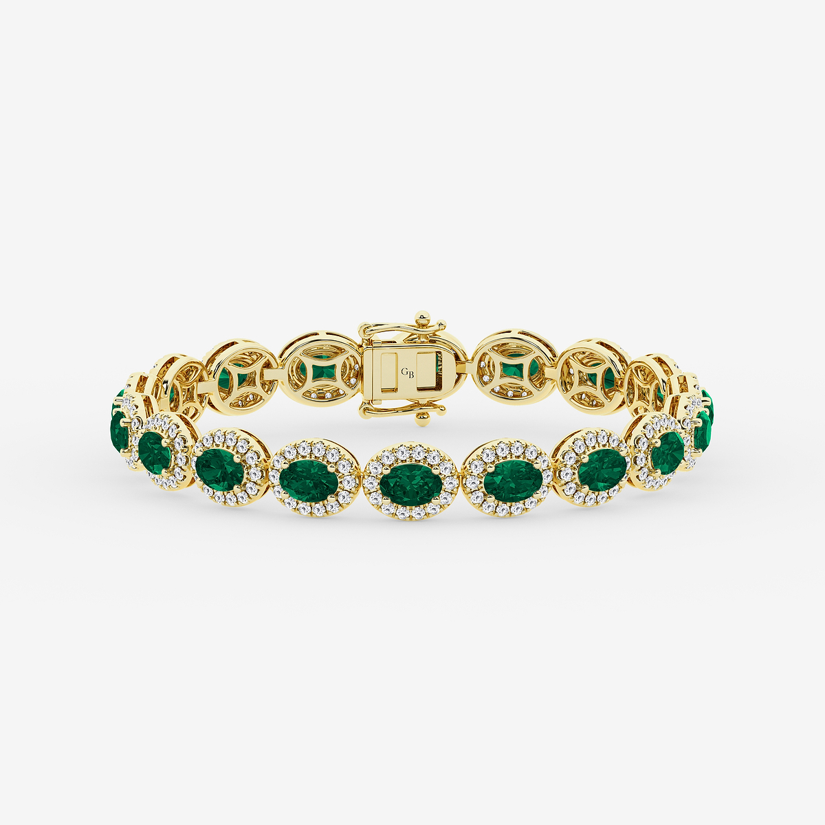 8 1/2 Oval Cut Created Emerald and Round Lab Grown Diamond Bracelet - 7 Inches